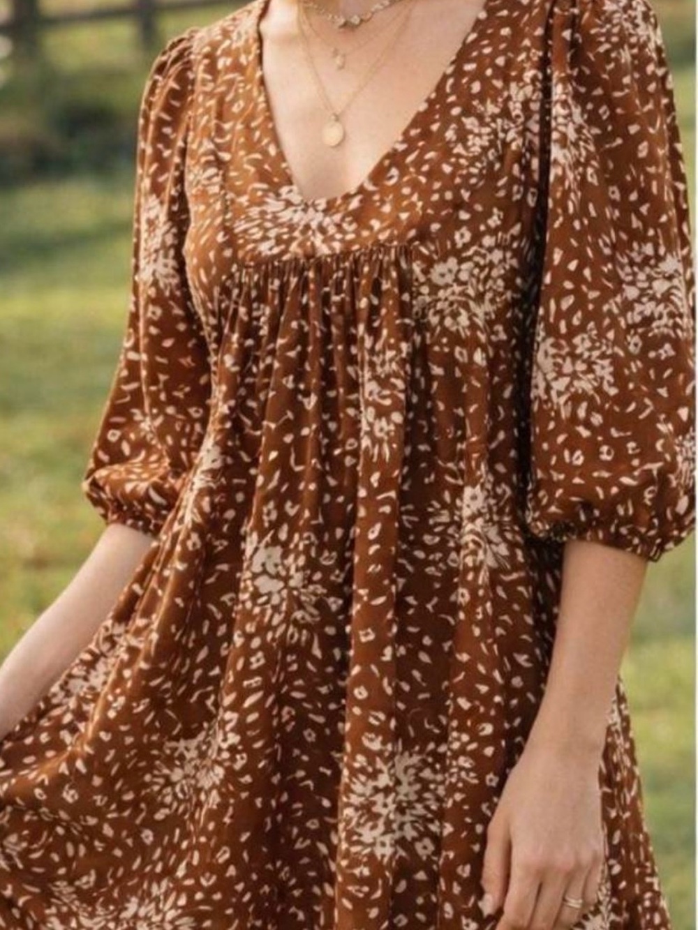 Knox Rose Rust Brown Printed Babydoll Dress